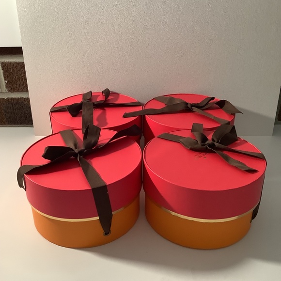 Set of 4 Kate Spade 18” Medium Size Round Gift Box Pink & Orange Brand New - Picture 5 of 5